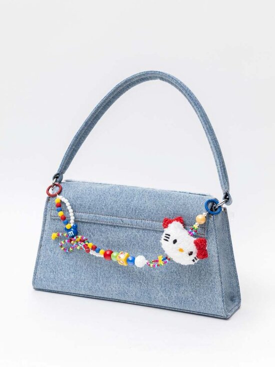 Hello Kitty Accessories - Hello Kitty White Plush Head Bag Charm with Red Bow and Multicolor Beads